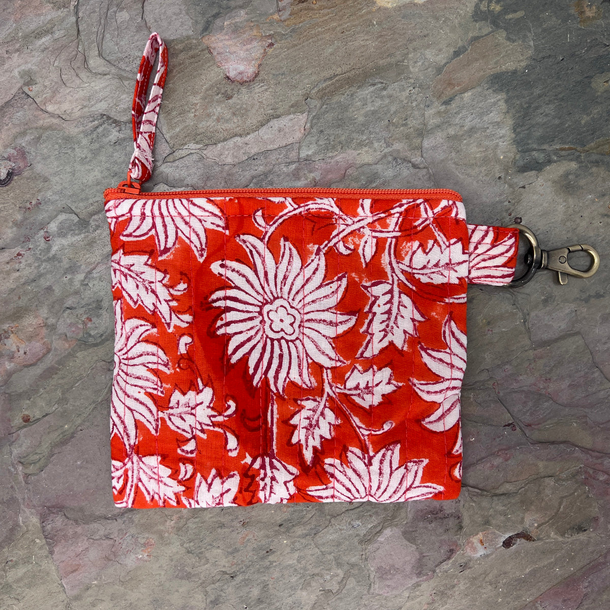 Quilted Trendy Tote Bag w/Travel Pouch Orange Botanicals
