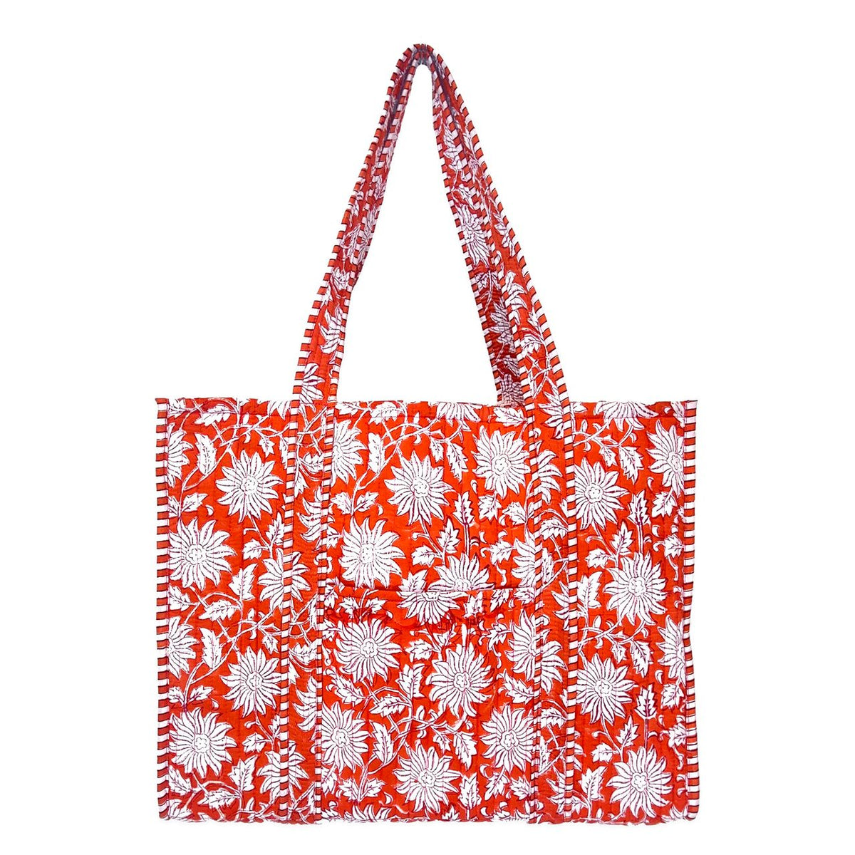 Quilted Trendy Tote Bag w/Travel Pouch Orange Botanicals