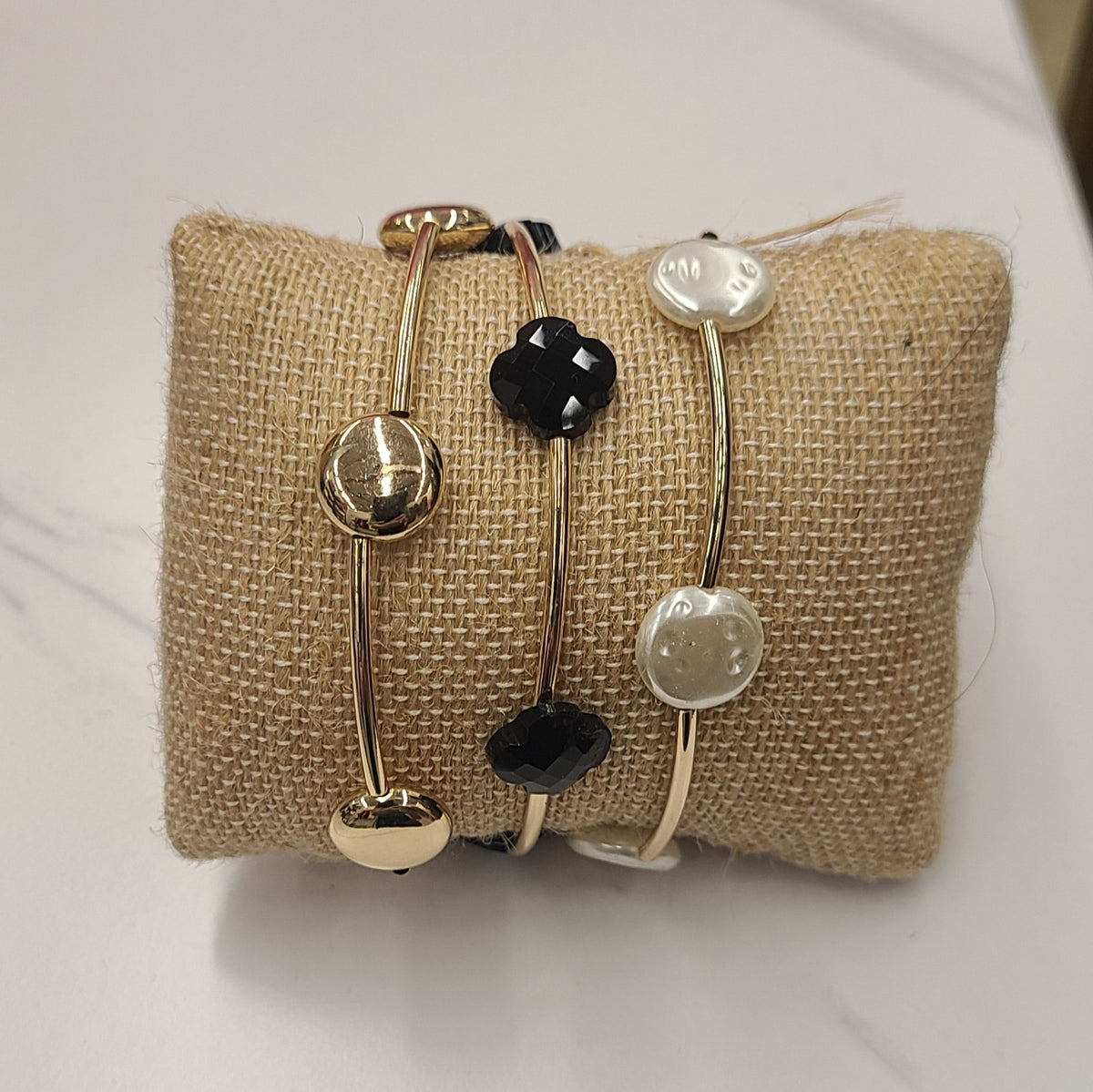 Set of 3 Coin Pearl & Bead Stretch Bracelets - jewelry