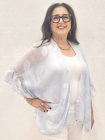 Kimono Tone on Tone Ruffle Sleeve Baby Blue