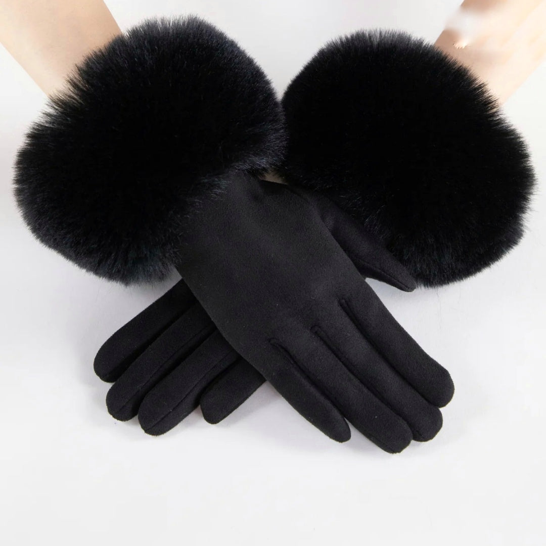 Luxe Suede Faux Fur Cuff Gloves Black