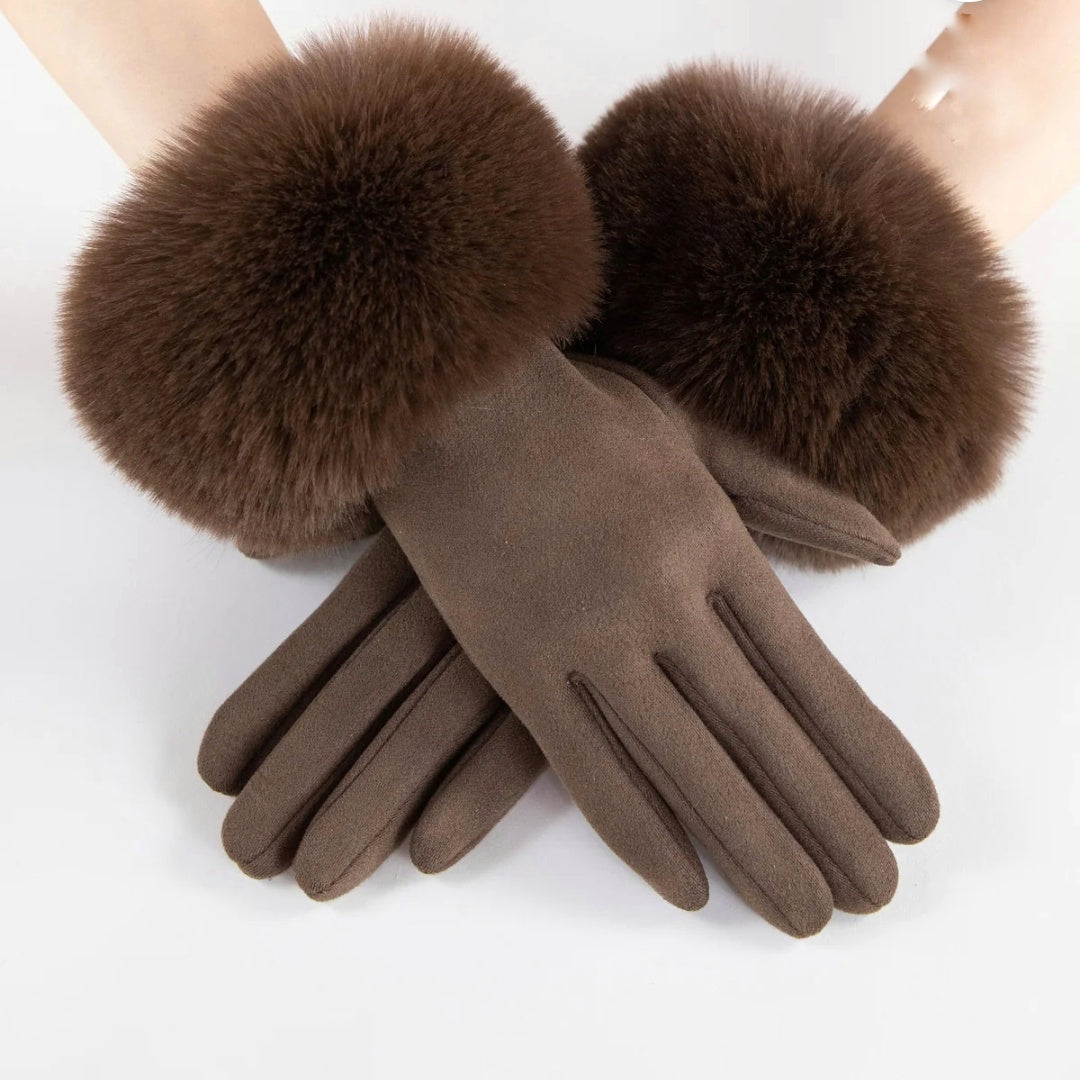 Luxe Suede Faux Fur Cuff Gloves Chocolate