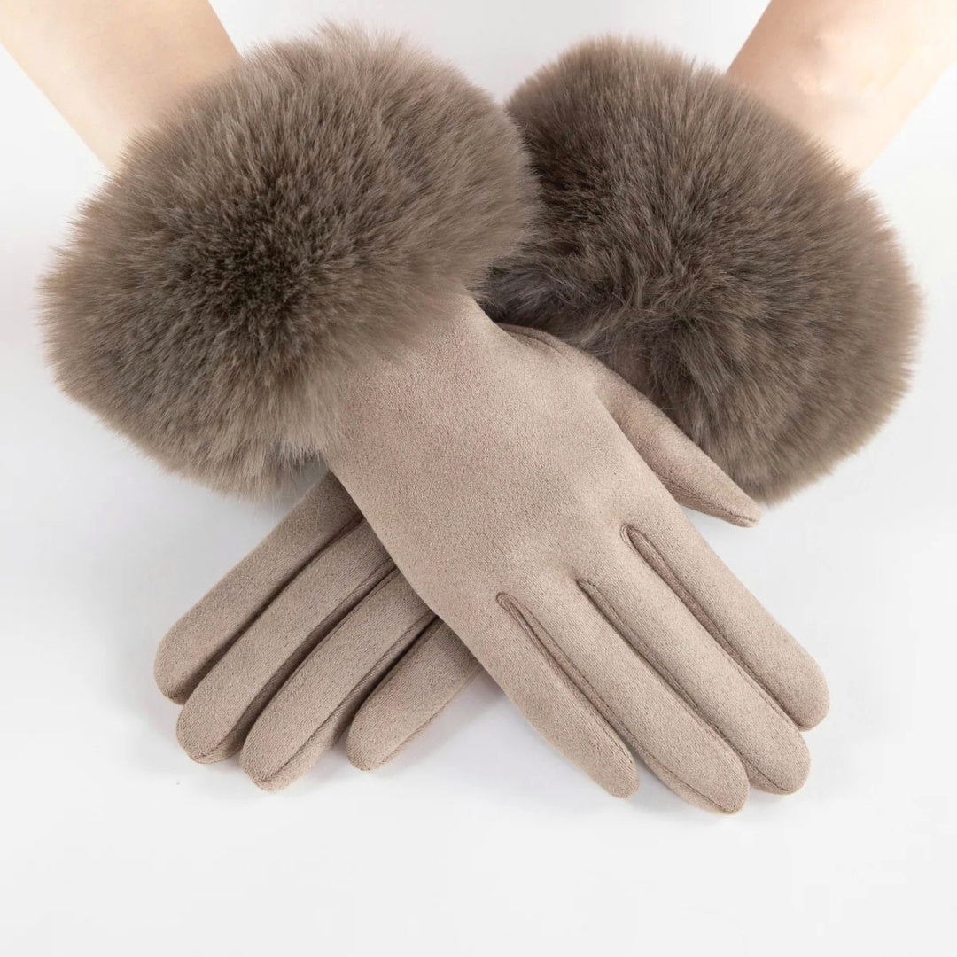 Luxe Suede Faux Fur Cuff Gloves Mocha