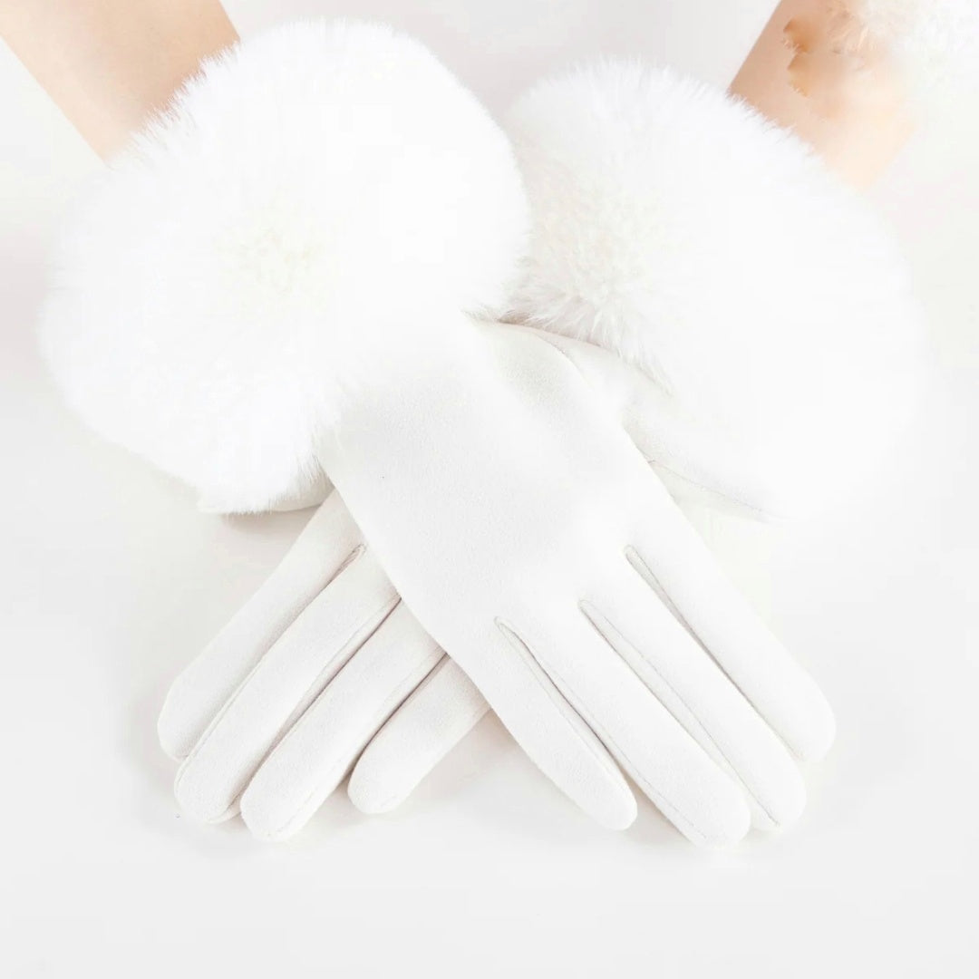 Luxe Suede Faux Fur Cuff Gloves White