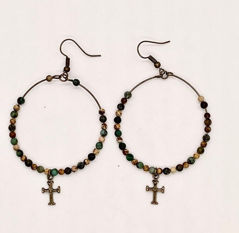 Boho Collection Turquoise Wire Hoop w/Cross