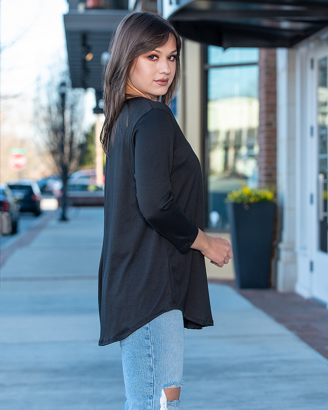 Fab Fit Basic 3/4 Sleeve Tee (Black)