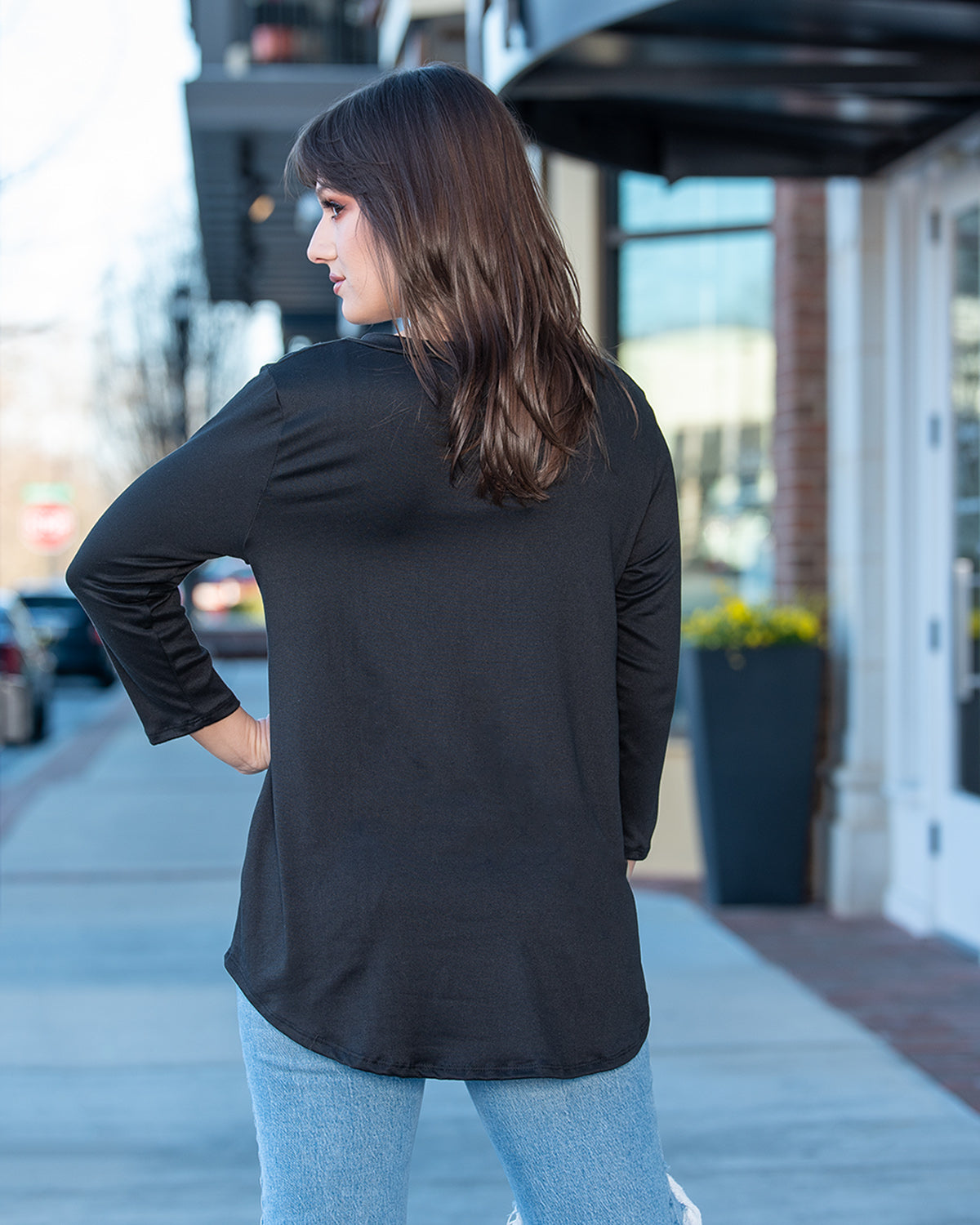 Fab Fit Basic 3/4 Sleeve Tee (Black)