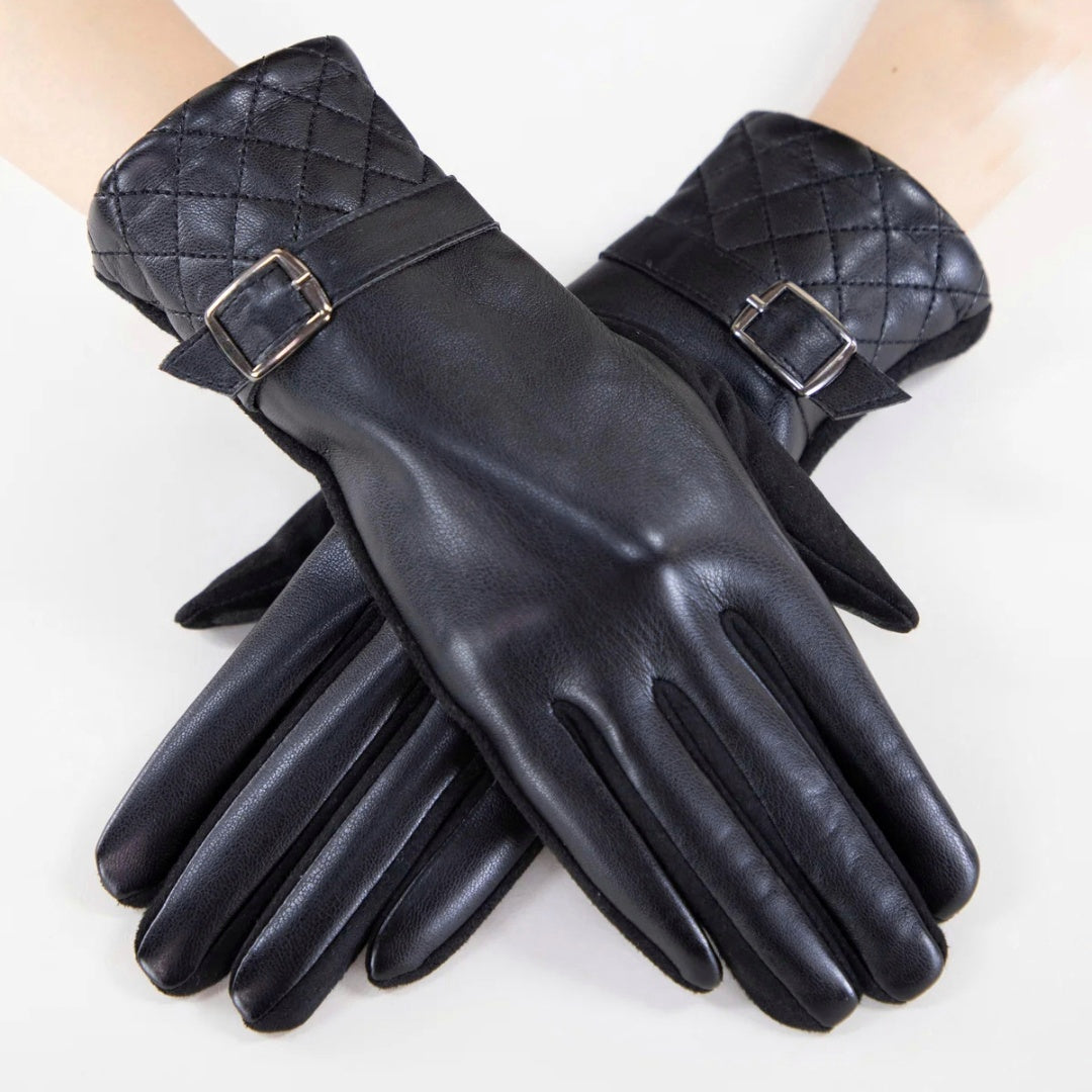Vegan Leather Quilted Glove Black