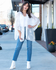 Kimono Tone on Tone Ruffle Sleeve White