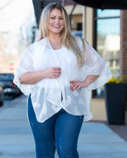 Kimono Tone on Tone Ruffle Sleeve White