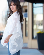 Kimono Tone on Tone Ruffle Sleeve White