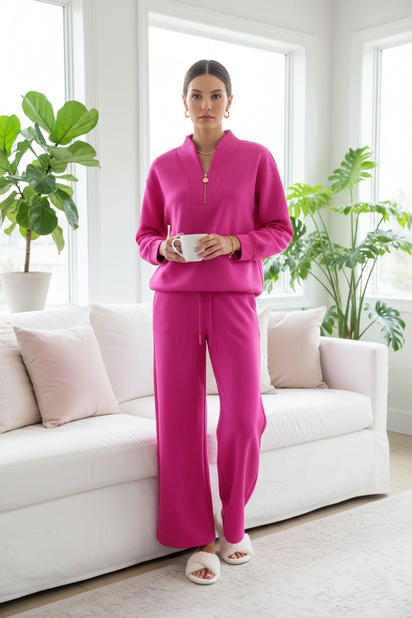 Aryeh clothing Half Zip Lounge Set Fuchsia