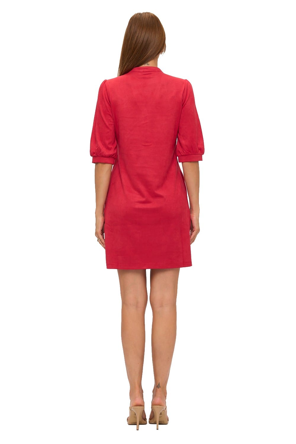Aryeh clothing V Neck Puff Sleeve Dress Cherry Red
