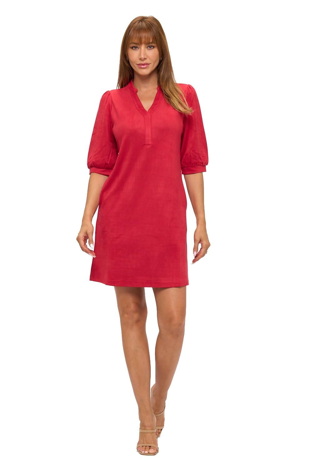 Aryeh clothing V Neck Puff Sleeve Dress Cherry Red