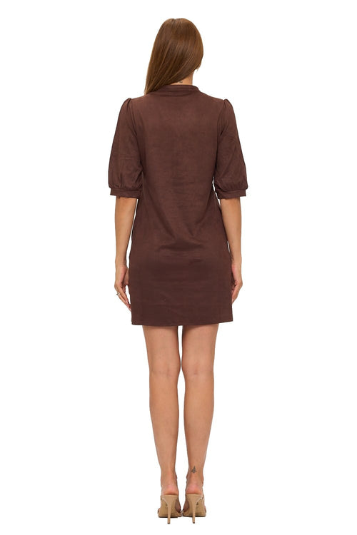 Aryeh clothing V Neck Puff Sleeve Dress Chocolate Brown