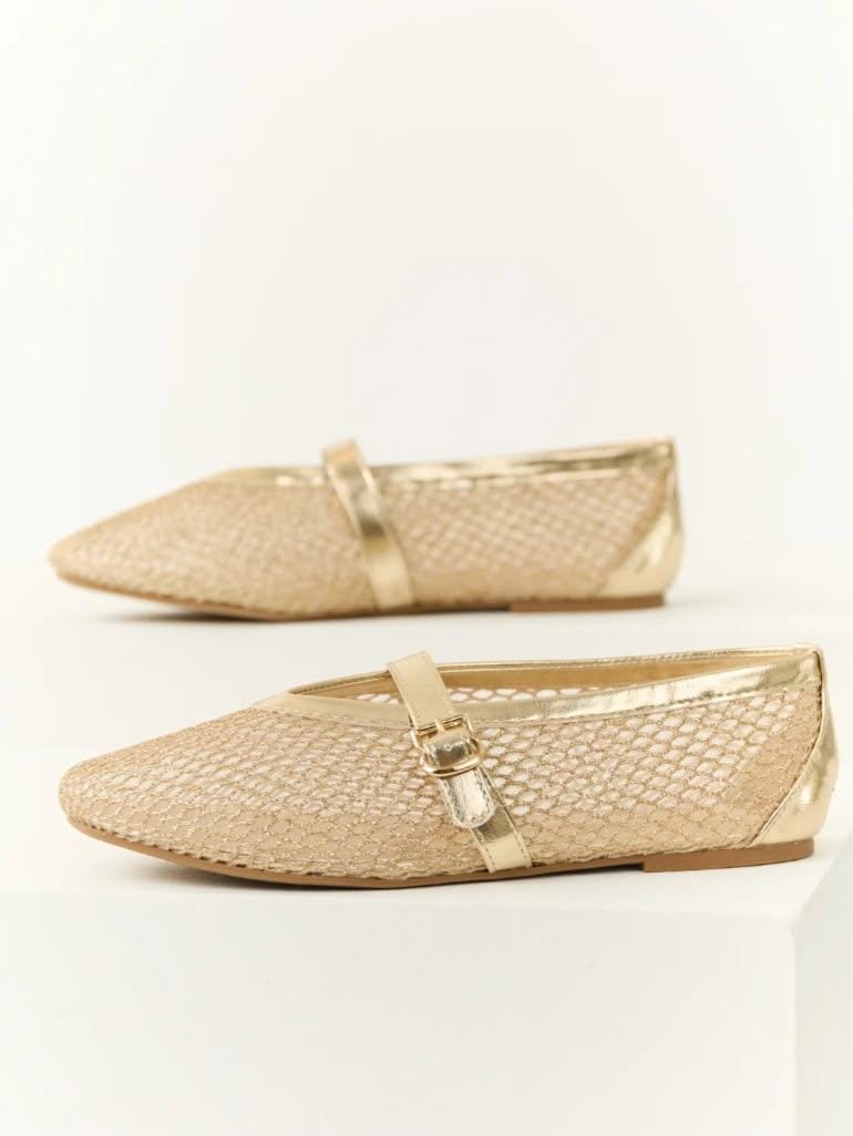 Bamboo Accessories Gold Mesh Ballet Flats