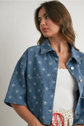 Buttermelon clothing Americana Star-Print Oversized Denim Shirt-Jacket