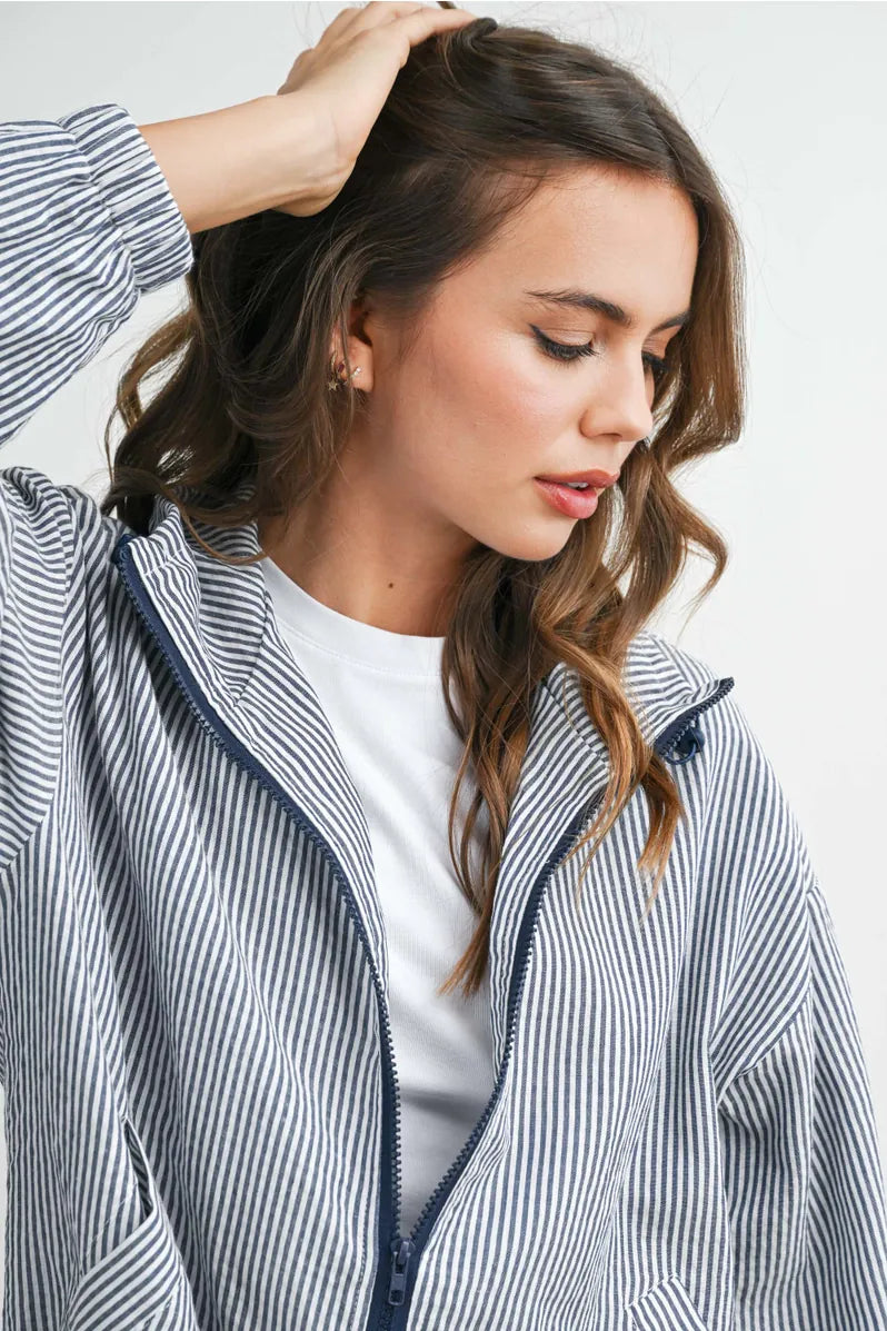 Buttermelon clothing Navy Striped Zip-Up Resort Jacket