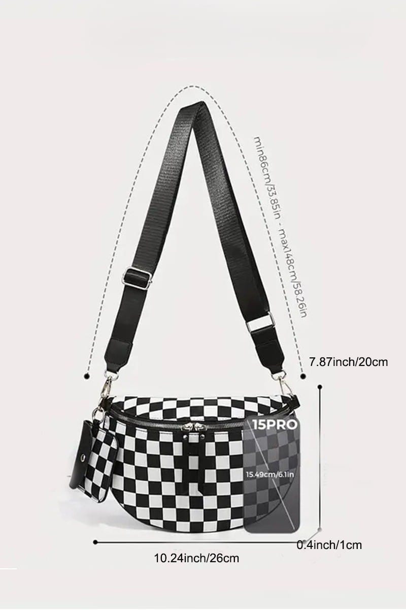 House of Trendz Accessories Checkered Duo Crossbody Bag & Wallet (Black)