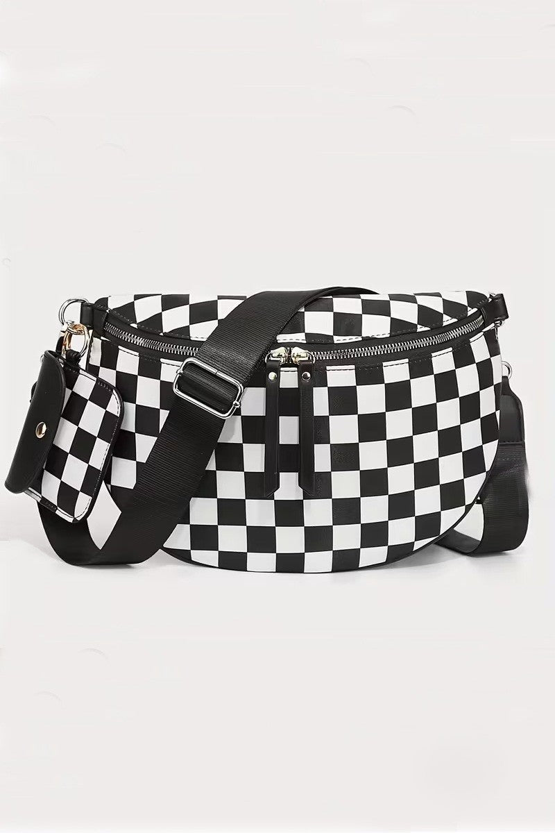 Checkered Duo Crossbody Bag & Wallet (Black)