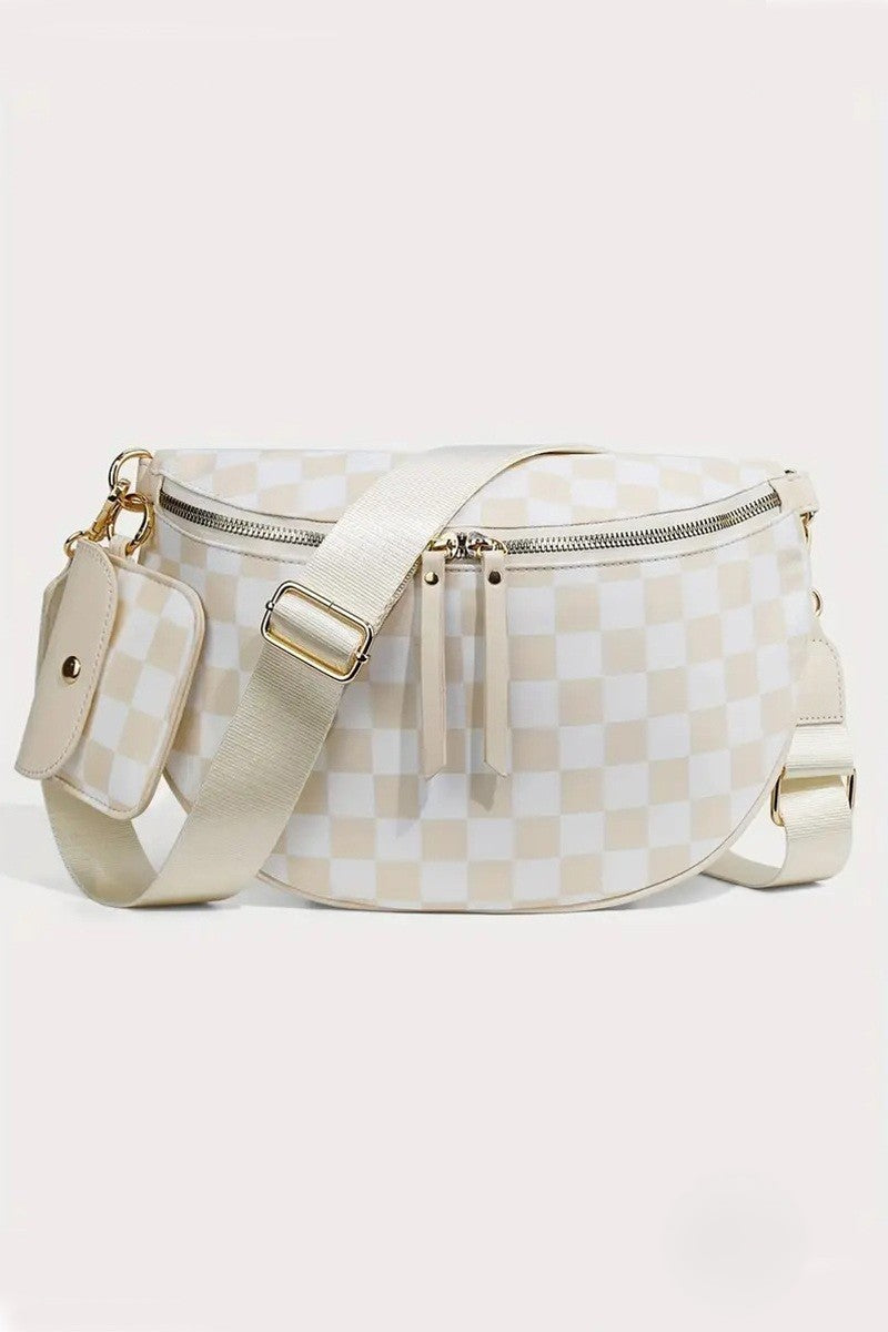 Checkered Duo Crossbody Bag & Wallet (Cloud White)