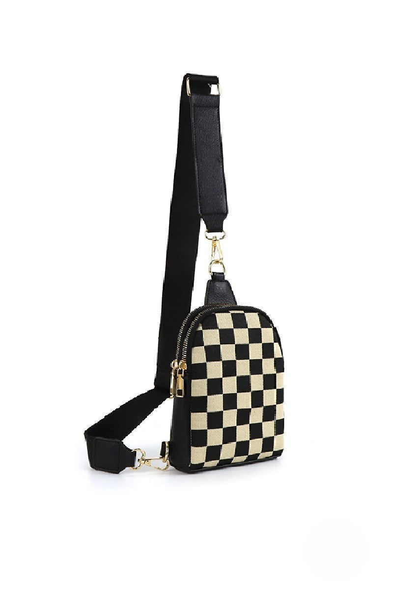 Crossbody Checkered Sling Bag (Black)