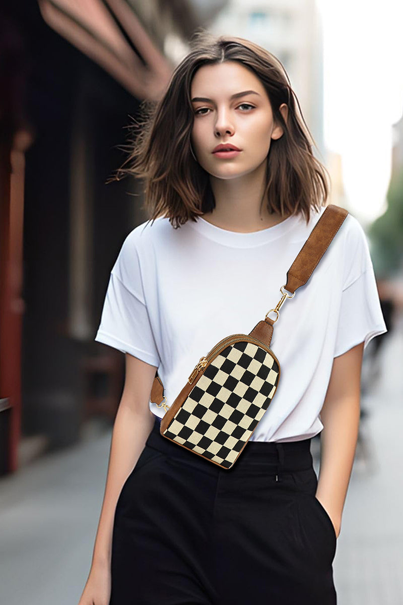 Crossbody Checkered Sling Bag (Camel)