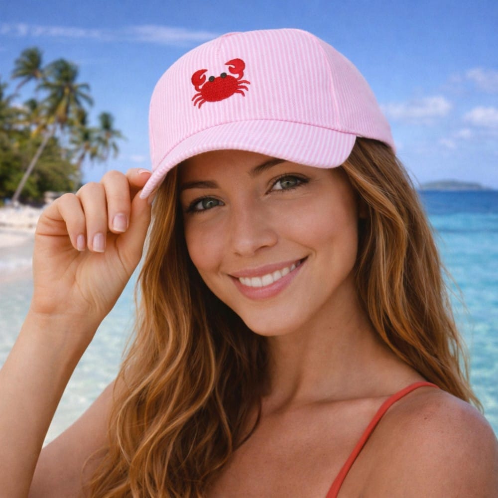 House of Trendz Accessories Americana Embroidered Crab Baseball Cap