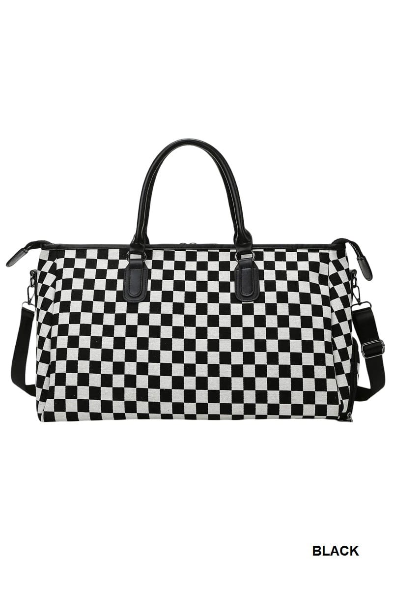 House of Trendz Accessories Checkered Canvas Weekender Black/Creme