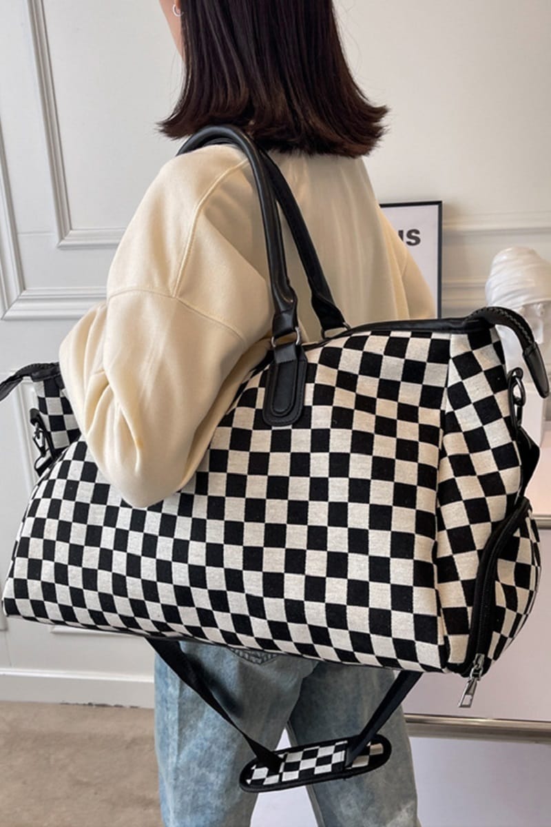 House of Trendz Accessories Checkered Canvas Weekender Black/Creme