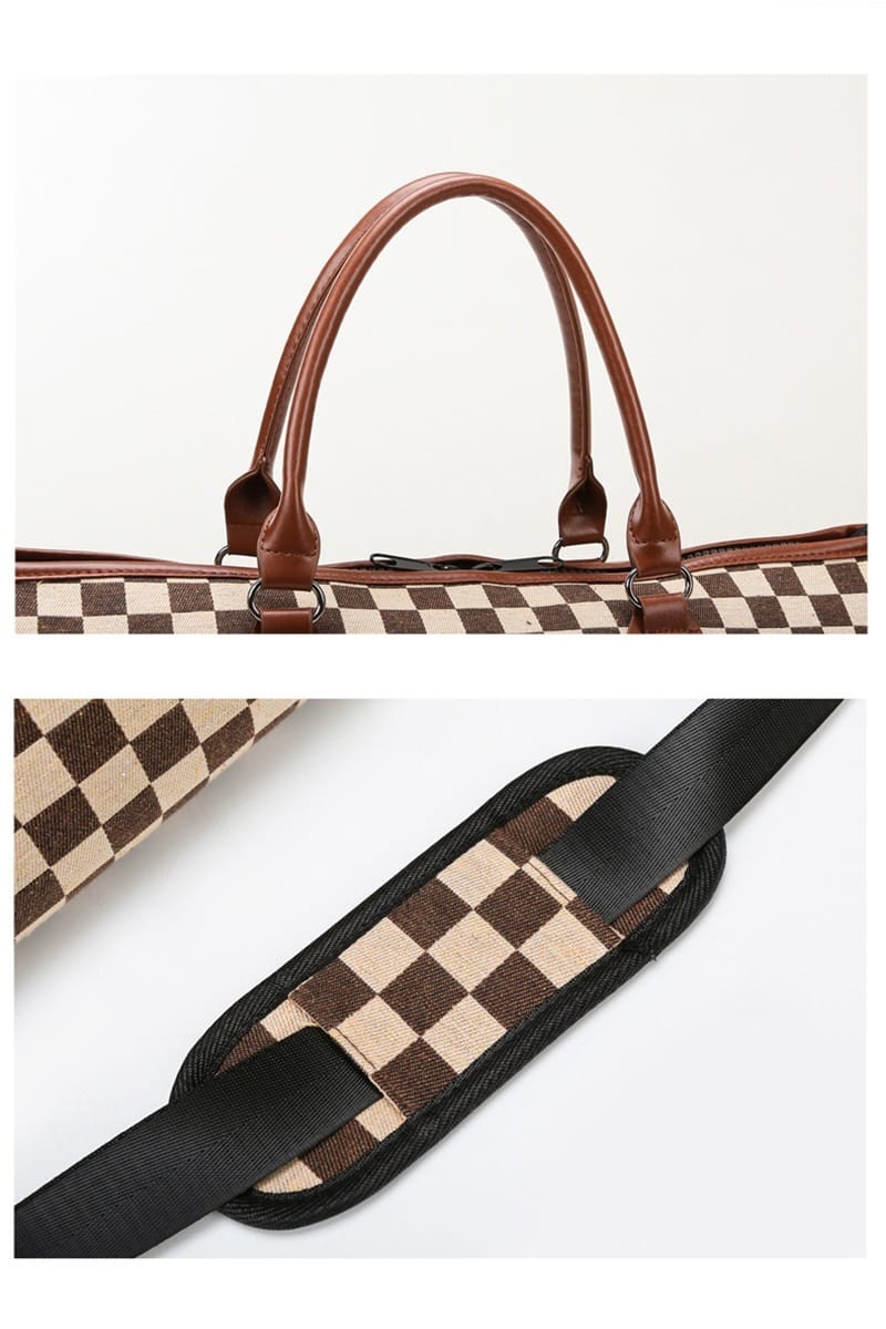 House of Trendz Accessories Checkered Canvas Weekender Camel/Creme