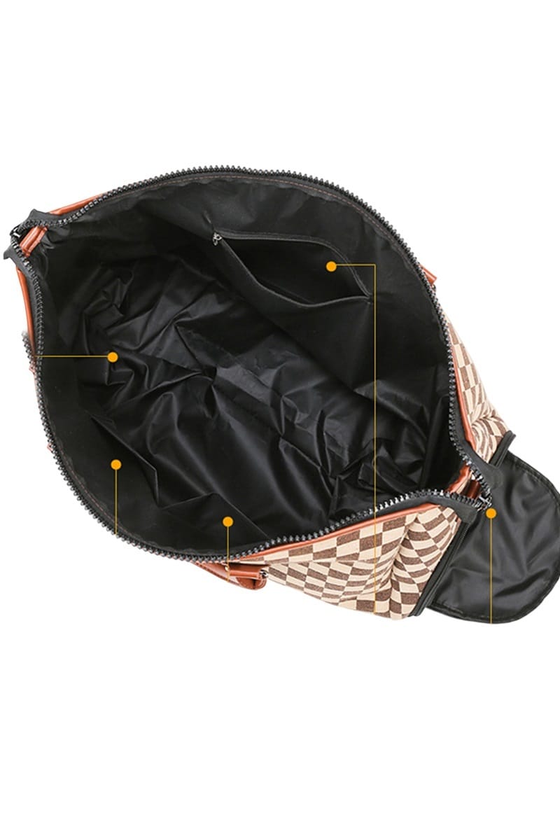 House of Trendz Accessories Checkered Canvas Weekender Camel/Creme