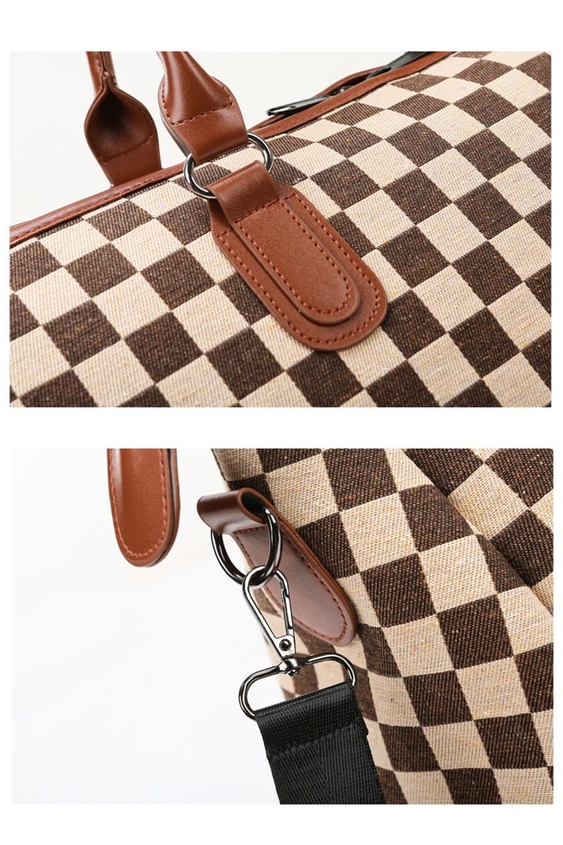 House of Trendz Accessories Checkered Canvas Weekender Camel/Creme