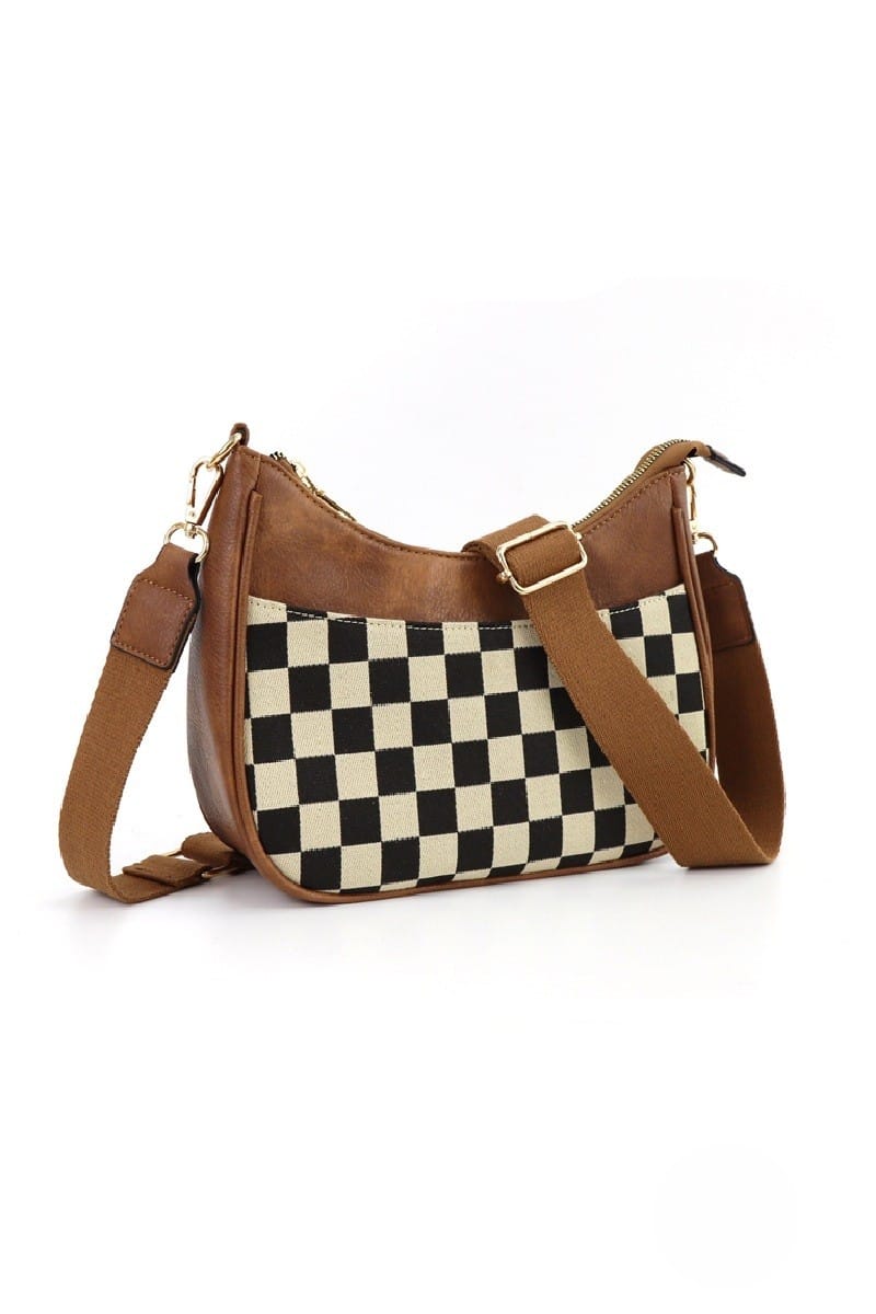 House of Trendz Accessories Checkered Crescent Messenger Bag (Camel)