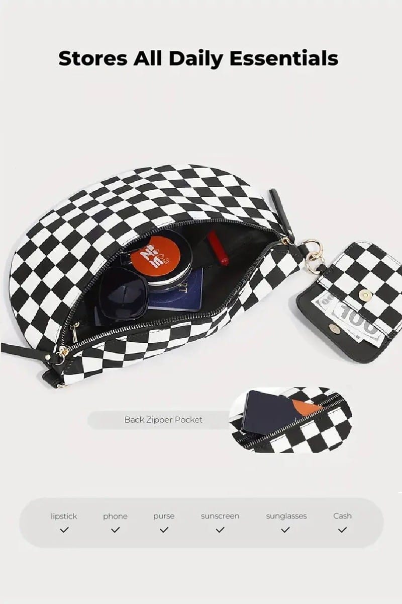 House of Trendz Accessories Checkered Duo Crossbody Bag & Wallet (Black)