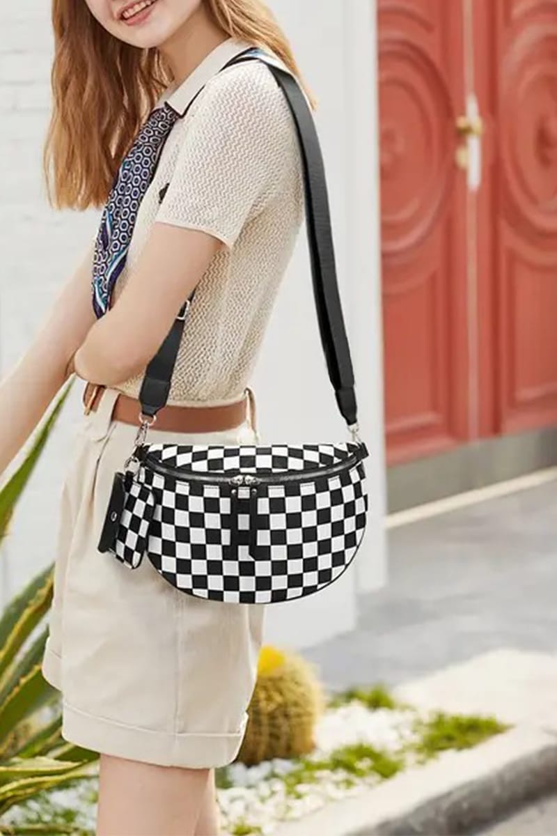 House of Trendz Accessories Checkered Duo Crossbody Bag & Wallet (Black)