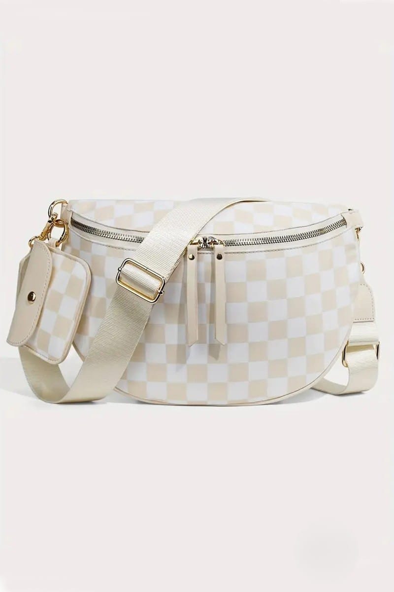 House of Trendz Accessories Checkered Duo Crossbody Bag & Wallet (Cloud White)