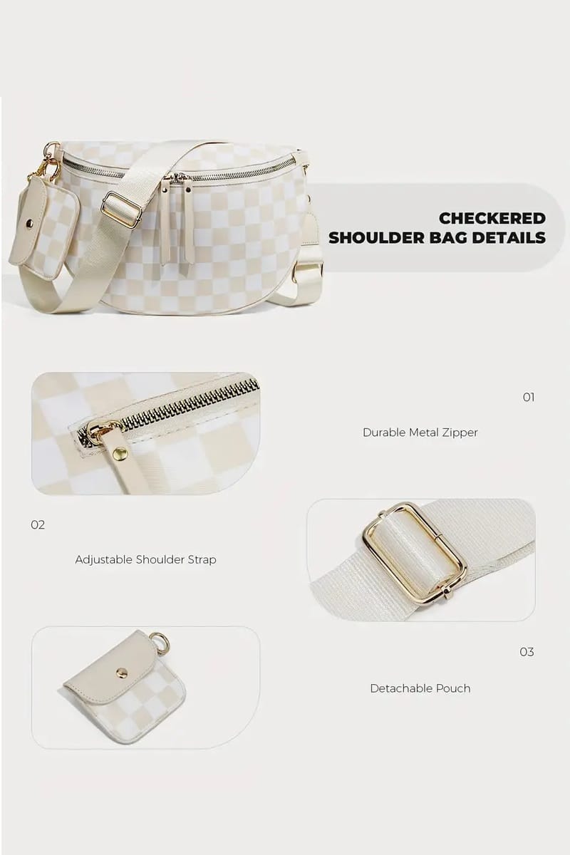 House of Trendz Accessories Checkered Duo Crossbody Bag & Wallet (Cloud White)