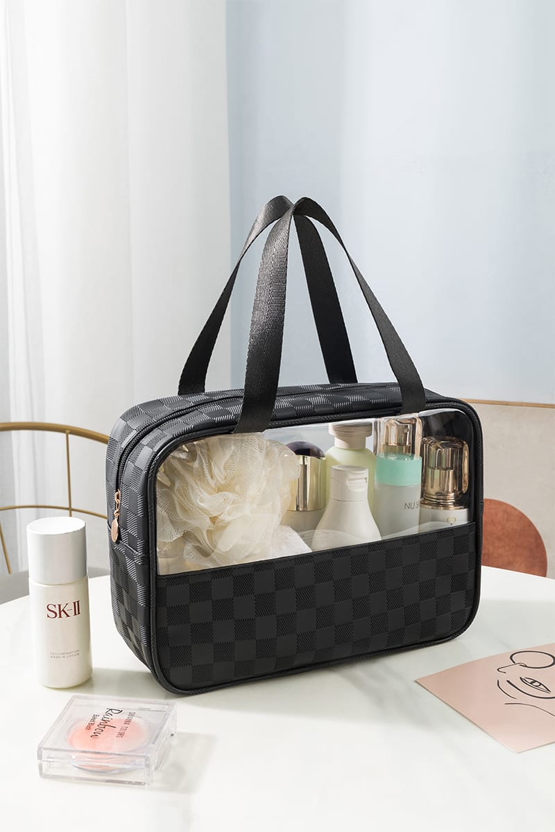 House of Trendz Accessories Checkered Monogram Clear Travel Bag (Black)