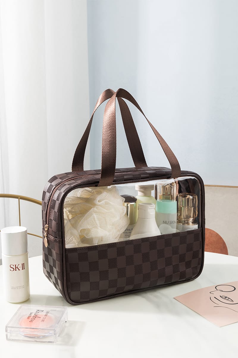 House of Trendz Accessories Checkered Monogram Clear Travel Bag (Chocolate)