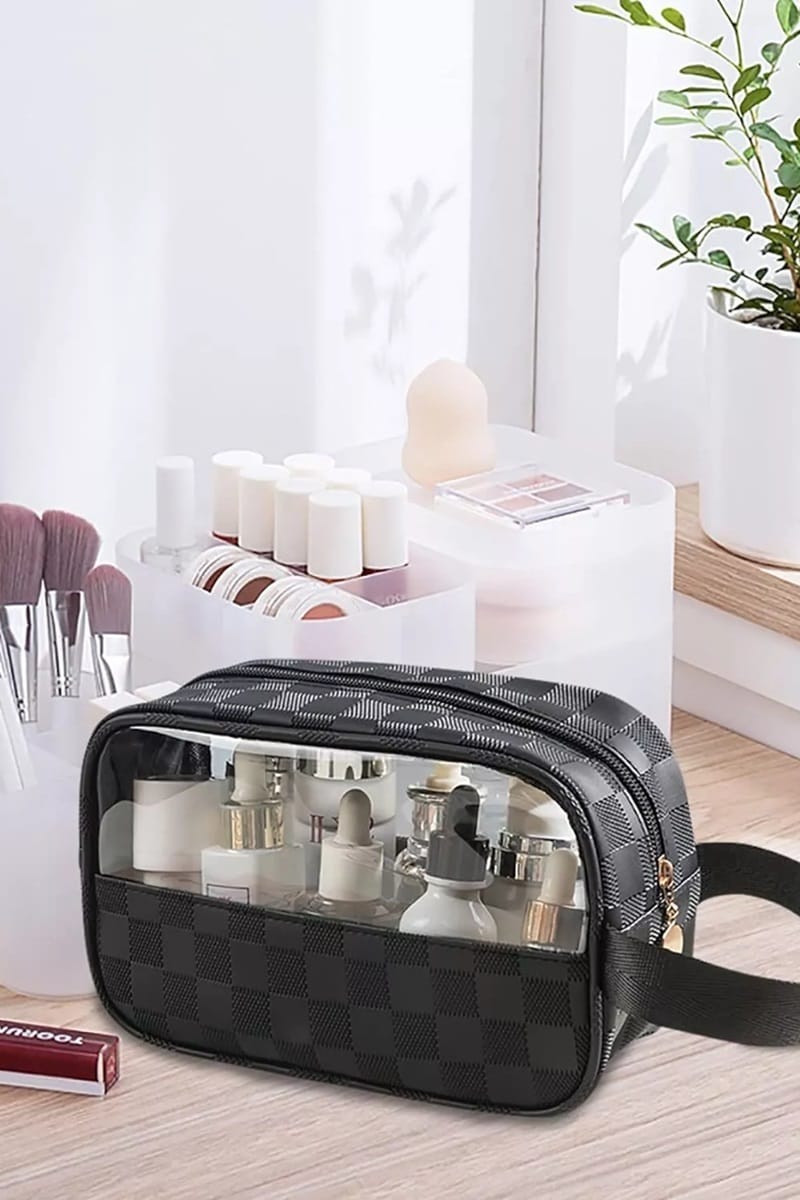 House of Trendz Accessories Checkered Monogram Toiletry Bag  Black