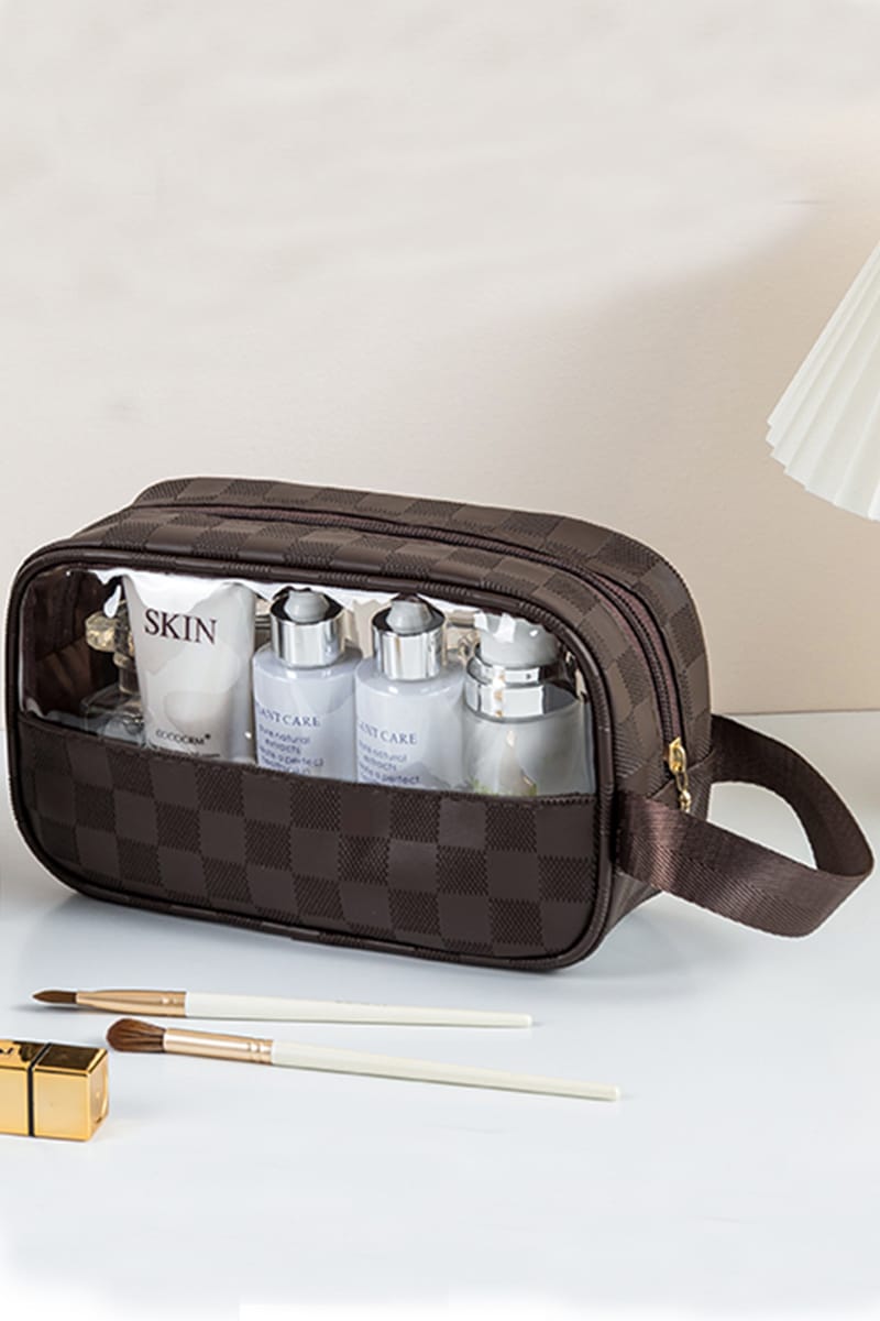 House of Trendz Accessories Checkered Monogram Toiletry Bag Chocolate