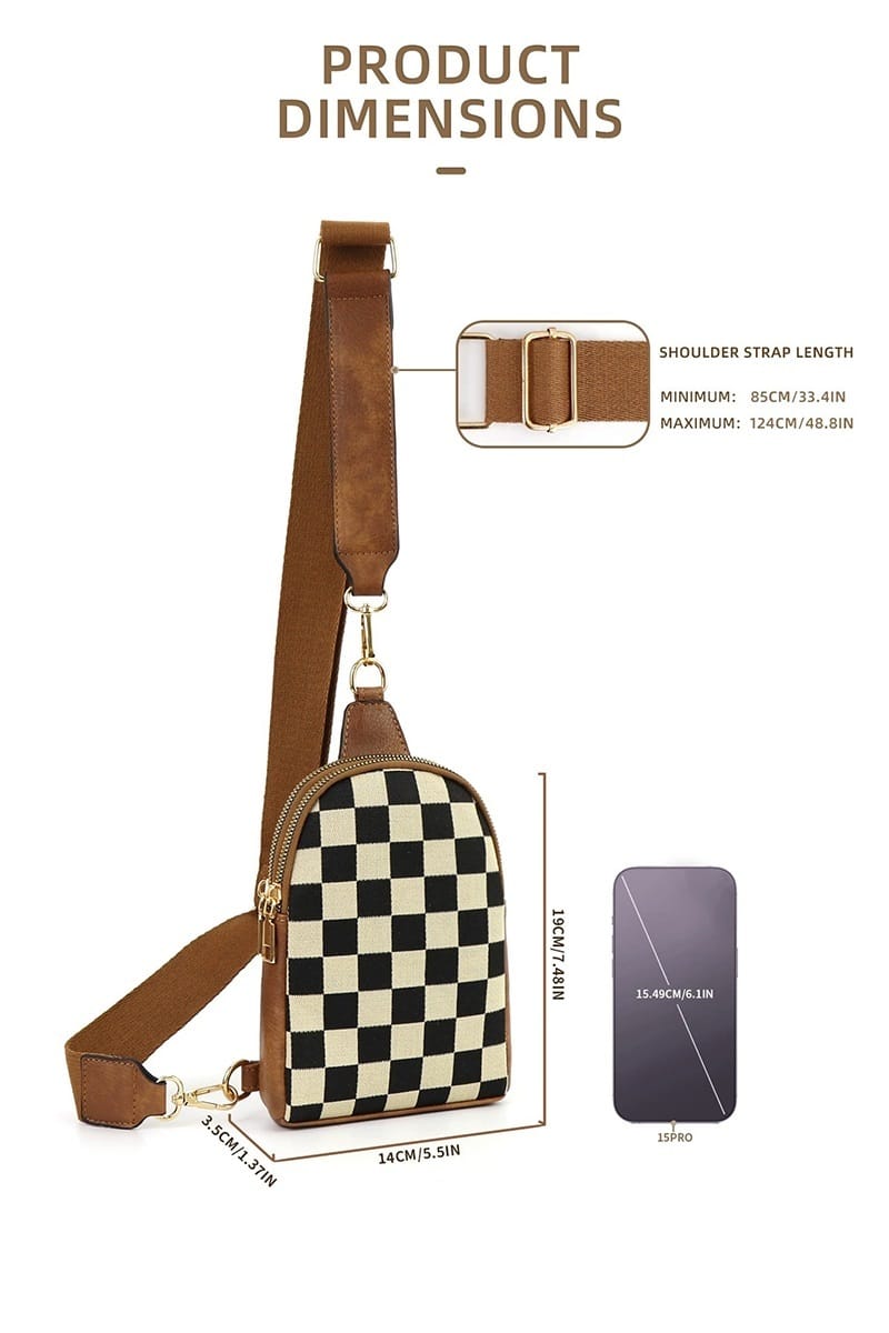 House of Trendz Accessories Crossbody Checkered Sling Bag (Camel)