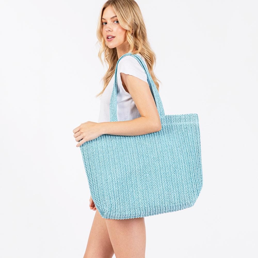 House of Trendz Accessories Large Woven Tote Bag Blue