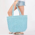 House of Trendz Accessories Large Woven Tote Bag Blue