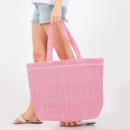 House of Trendz Accessories Large Woven Tote Bag Pink