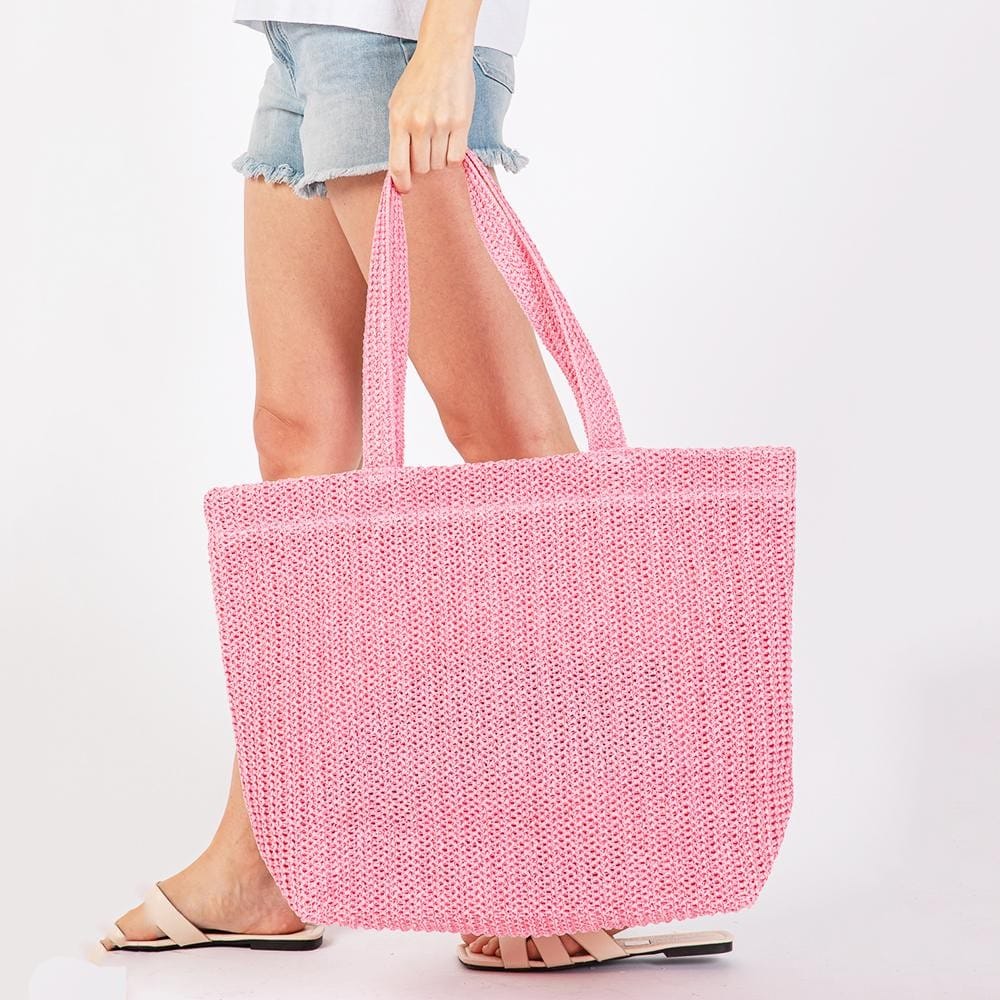 House of Trendz Accessories Large Woven Tote Bag Pink