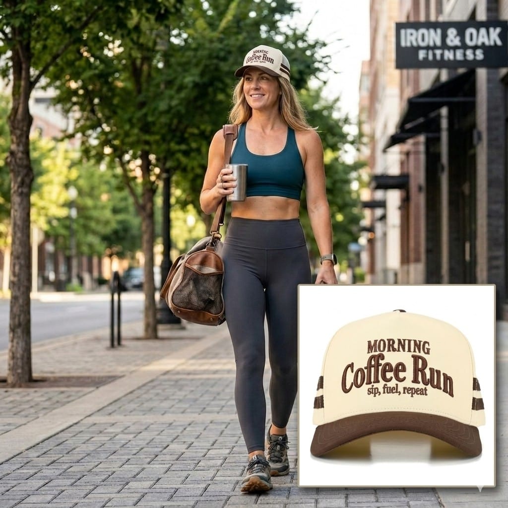 House of Trendz Accessories Morning Coffee Run Embroidered Trucker Cap Mocha