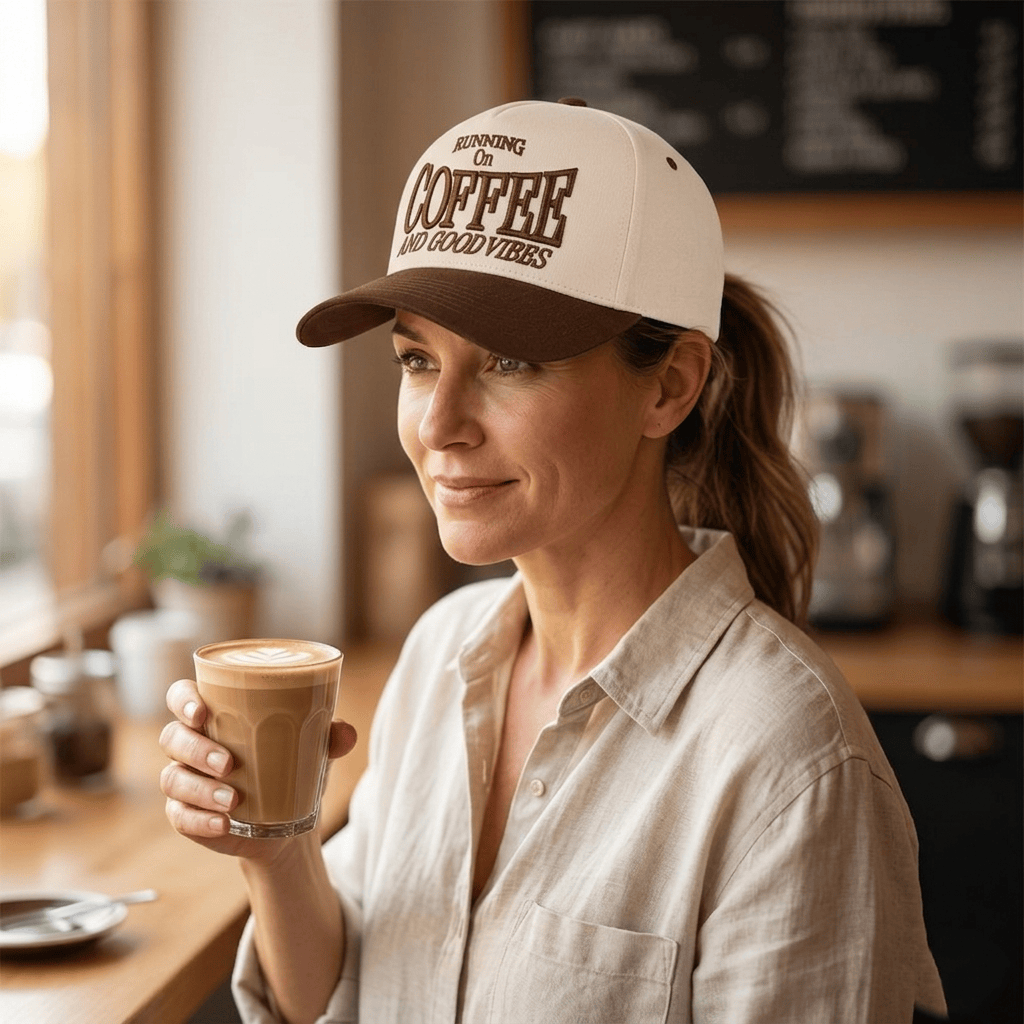 House of Trendz Accessories Morning Coffee Vibes Embroidered Trucker Cap Mocha