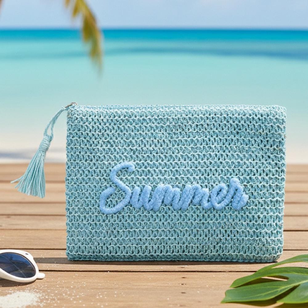 House of Trendz Accessories Summer Woven Clutch Blue